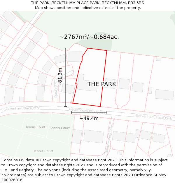 THE PARK, BECKENHAM PLACE PARK, BECKENHAM, BR3 5BS: Plot and title map