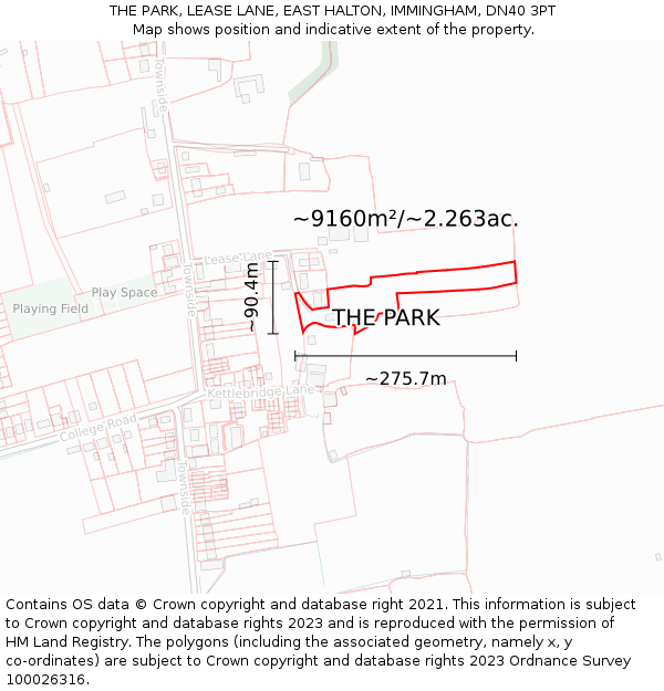 THE PARK, LEASE LANE, EAST HALTON, IMMINGHAM, DN40 3PT: Plot and title map