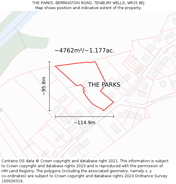 THE PARKS, BERRINGTON ROAD, TENBURY WELLS, WR15 8EJ: Plot and title map