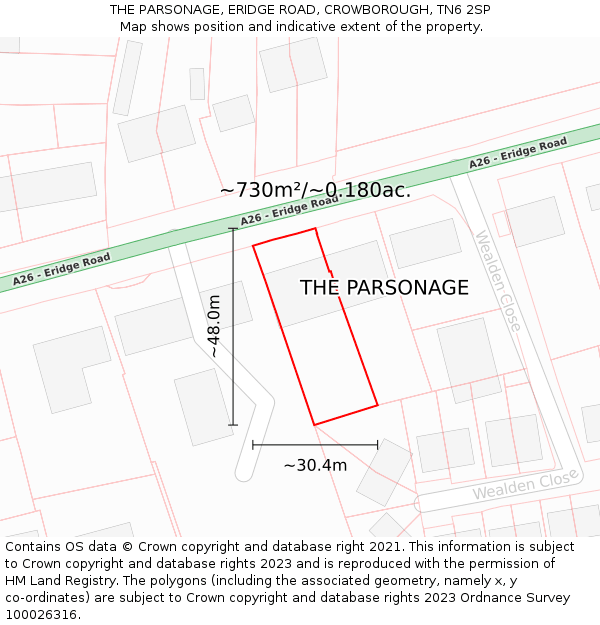 THE PARSONAGE, ERIDGE ROAD, CROWBOROUGH, TN6 2SP: Plot and title map