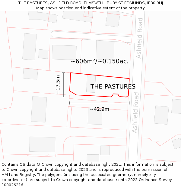 THE PASTURES, ASHFIELD ROAD, ELMSWELL, BURY ST EDMUNDS, IP30 9HJ: Plot and title map
