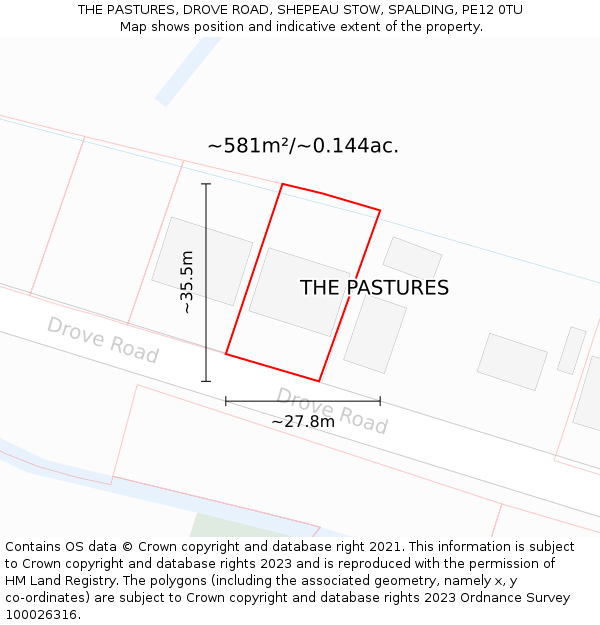 THE PASTURES, DROVE ROAD, SHEPEAU STOW, SPALDING, PE12 0TU: Plot and title map