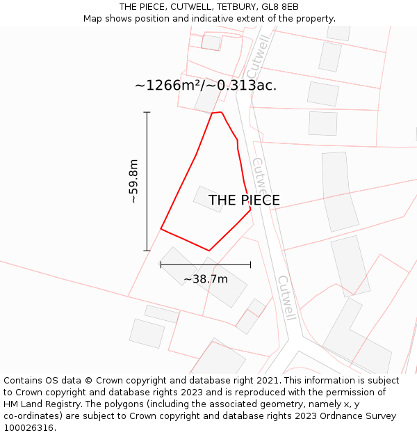 THE PIECE, CUTWELL, TETBURY, GL8 8EB: Plot and title map