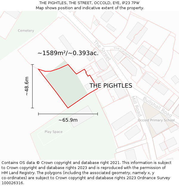 THE PIGHTLES, THE STREET, OCCOLD, EYE, IP23 7PW: Plot and title map