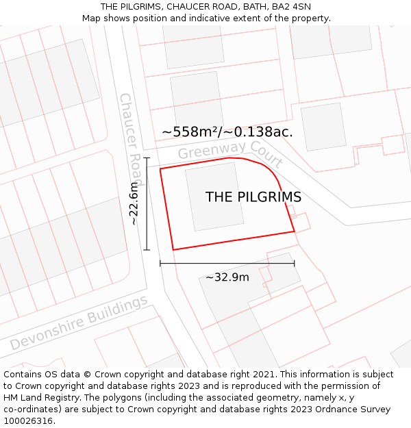 THE PILGRIMS, CHAUCER ROAD, BATH, BA2 4SN: Plot and title map
