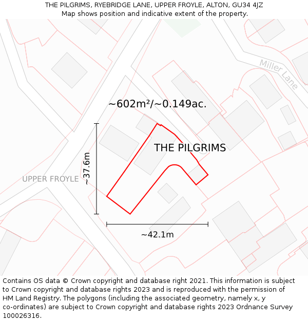 THE PILGRIMS, RYEBRIDGE LANE, UPPER FROYLE, ALTON, GU34 4JZ: Plot and title map