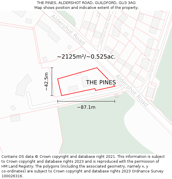 THE PINES, ALDERSHOT ROAD, GUILDFORD, GU3 3AG: Plot and title map
