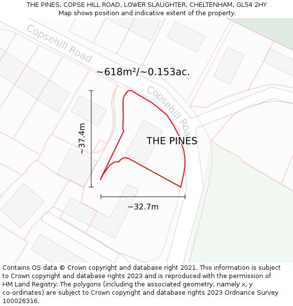 THE PINES, COPSE HILL ROAD, LOWER SLAUGHTER, CHELTENHAM, GL54 2HY: Plot and title map