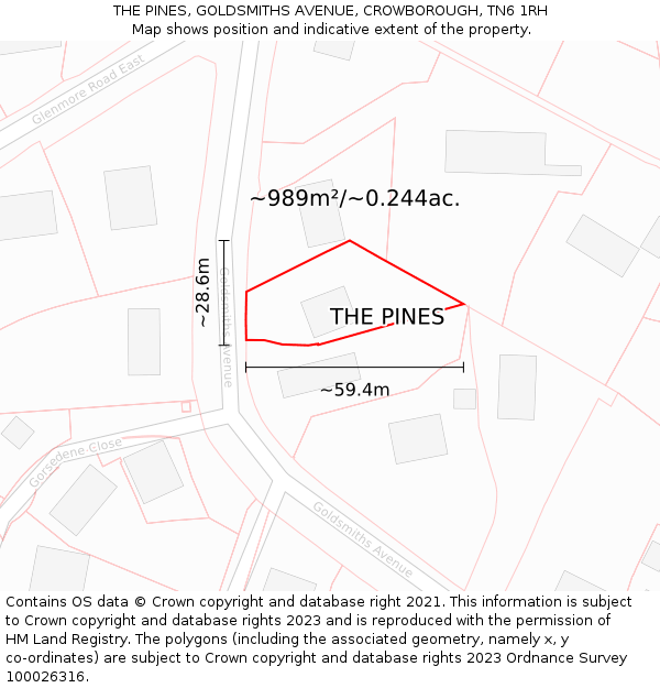 THE PINES, GOLDSMITHS AVENUE, CROWBOROUGH, TN6 1RH: Plot and title map