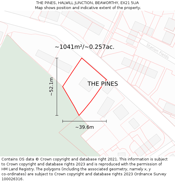 THE PINES, HALWILL JUNCTION, BEAWORTHY, EX21 5UA: Plot and title map