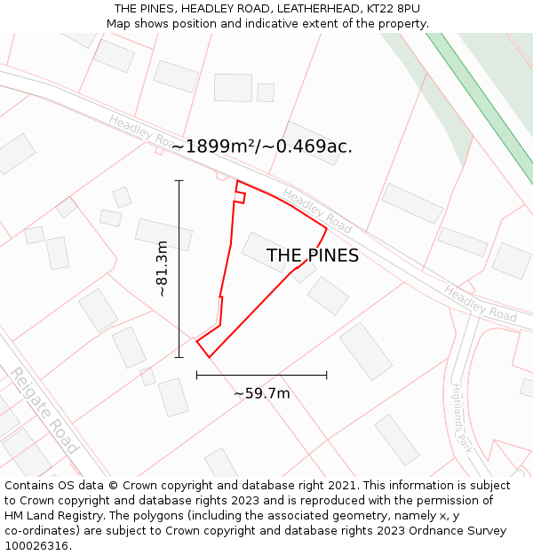 THE PINES, HEADLEY ROAD, LEATHERHEAD, KT22 8PU: Plot and title map