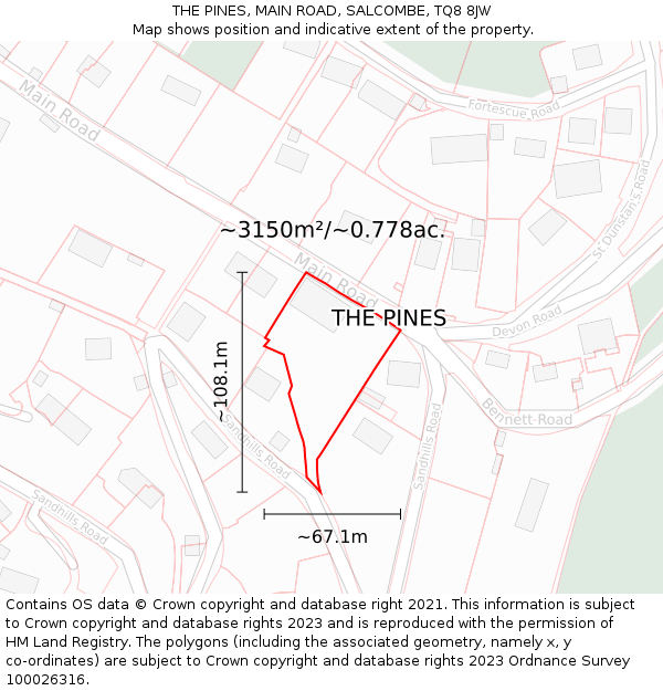 THE PINES, MAIN ROAD, SALCOMBE, TQ8 8JW: Plot and title map