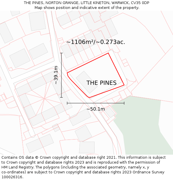 THE PINES, NORTON GRANGE, LITTLE KINETON, WARWICK, CV35 0DP: Plot and title map
