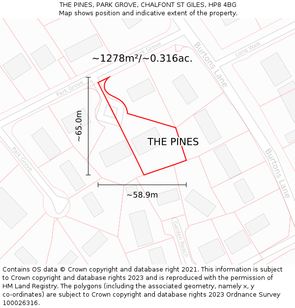 THE PINES, PARK GROVE, CHALFONT ST GILES, HP8 4BG: Plot and title map