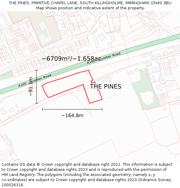 THE PINES, PRIMITIVE CHAPEL LANE, SOUTH KILLINGHOLME, IMMINGHAM, DN40 3BU: Plot and title map