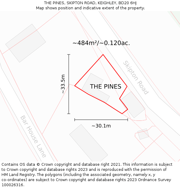 THE PINES, SKIPTON ROAD, KEIGHLEY, BD20 6HJ: Plot and title map