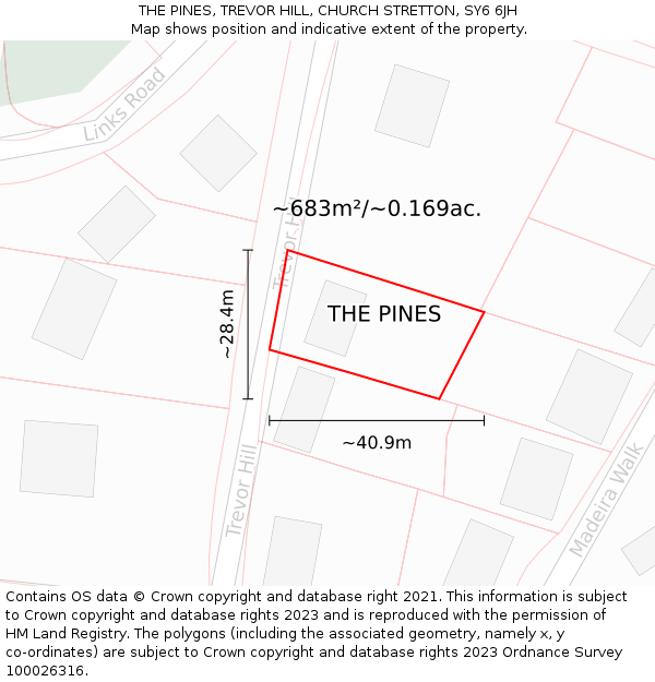 THE PINES, TREVOR HILL, CHURCH STRETTON, SY6 6JH: Plot and title map