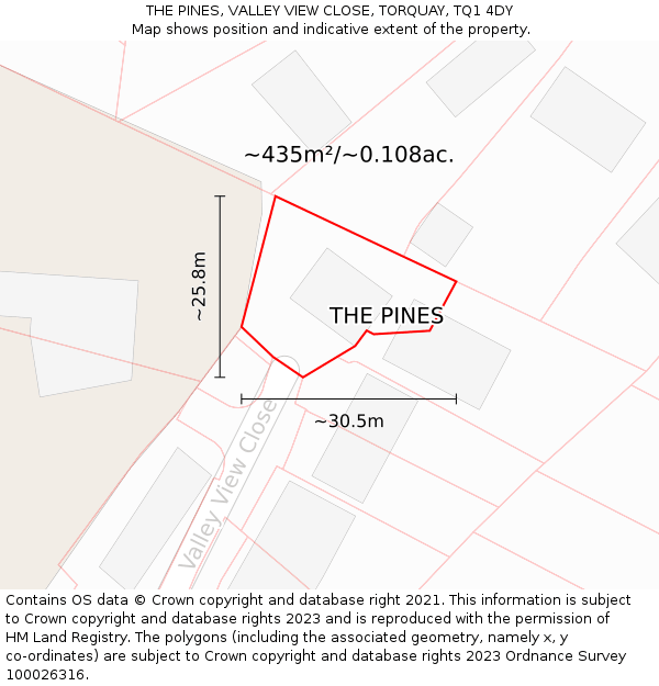 THE PINES, VALLEY VIEW CLOSE, TORQUAY, TQ1 4DY: Plot and title map