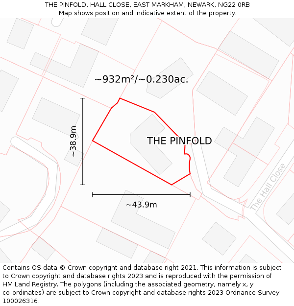 THE PINFOLD, HALL CLOSE, EAST MARKHAM, NEWARK, NG22 0RB: Plot and title map