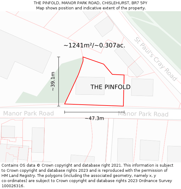 THE PINFOLD, MANOR PARK ROAD, CHISLEHURST, BR7 5PY: Plot and title map