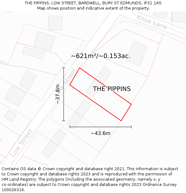 THE PIPPINS, LOW STREET, BARDWELL, BURY ST EDMUNDS, IP31 1AS: Plot and title map