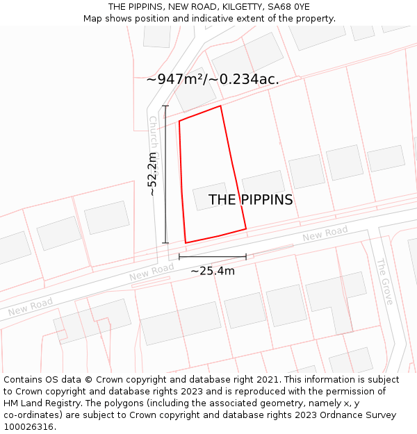 THE PIPPINS, NEW ROAD, KILGETTY, SA68 0YE: Plot and title map