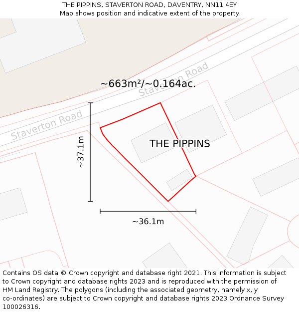 THE PIPPINS, STAVERTON ROAD, DAVENTRY, NN11 4EY: Plot and title map