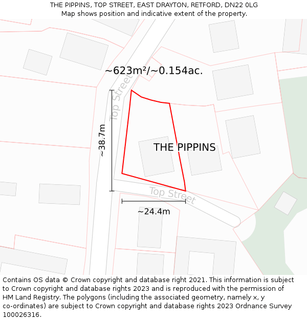 THE PIPPINS, TOP STREET, EAST DRAYTON, RETFORD, DN22 0LG: Plot and title map