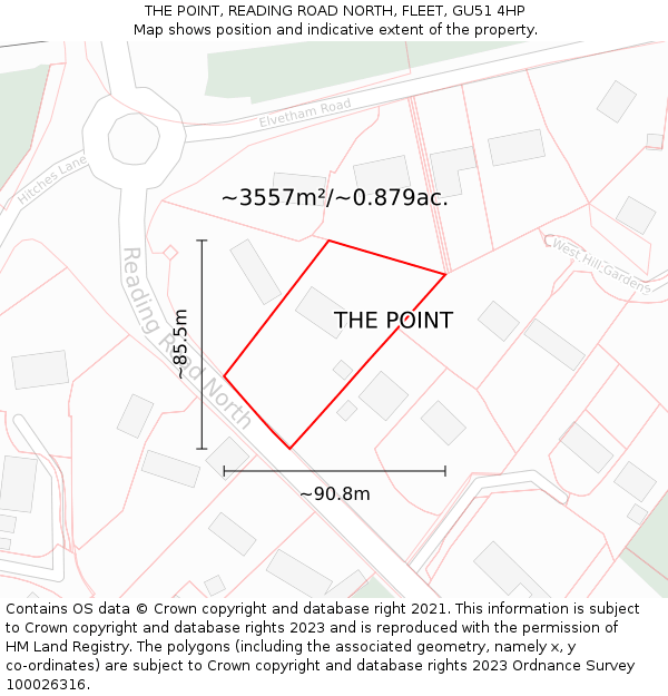 THE POINT, READING ROAD NORTH, FLEET, GU51 4HP: Plot and title map