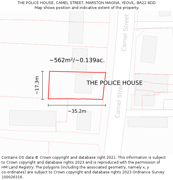 THE POLICE HOUSE, CAMEL STREET, MARSTON MAGNA, YEOVIL, BA22 8DD: Plot and title map