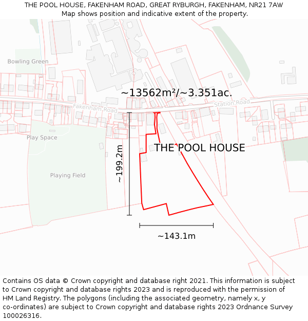 THE POOL HOUSE, FAKENHAM ROAD, GREAT RYBURGH, FAKENHAM, NR21 7AW: Plot and title map
