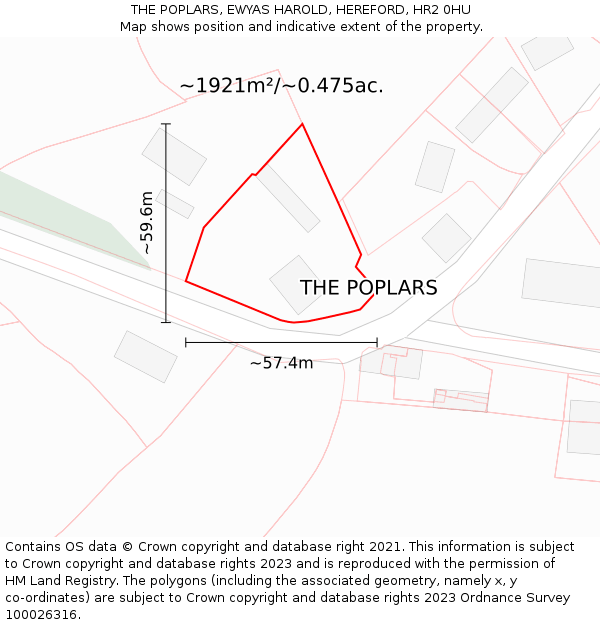 THE POPLARS, EWYAS HAROLD, HEREFORD, HR2 0HU: Plot and title map