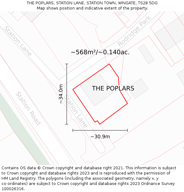 THE POPLARS, STATION LANE, STATION TOWN, WINGATE, TS28 5DG: Plot and title map