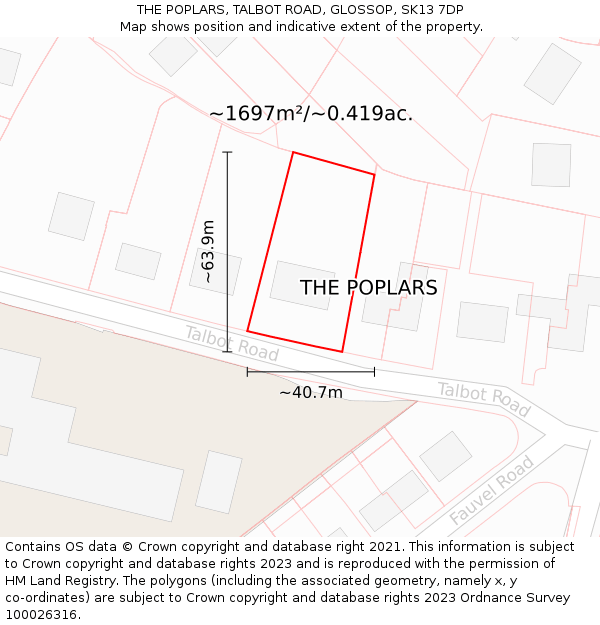 THE POPLARS, TALBOT ROAD, GLOSSOP, SK13 7DP: Plot and title map