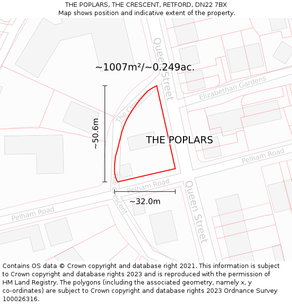 THE POPLARS, THE CRESCENT, RETFORD, DN22 7BX: Plot and title map