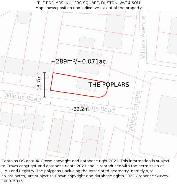 THE POPLARS, VILLIERS SQUARE, BILSTON, WV14 6QN: Plot and title map