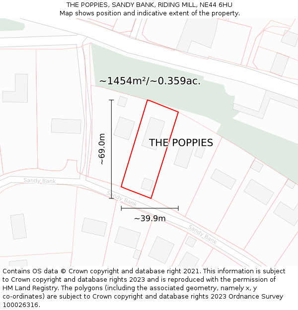 THE POPPIES, SANDY BANK, RIDING MILL, NE44 6HU: Plot and title map