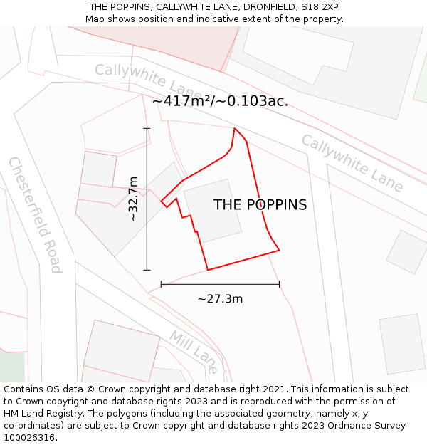THE POPPINS, CALLYWHITE LANE, DRONFIELD, S18 2XP: Plot and title map