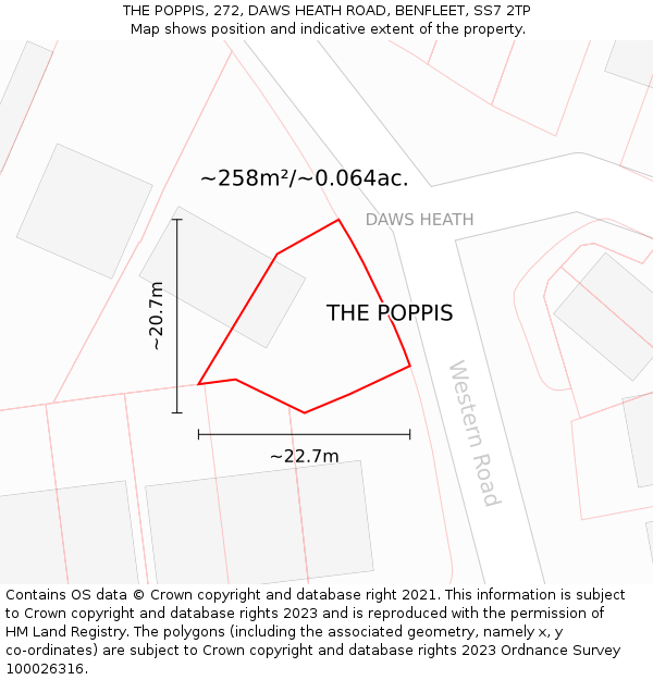 THE POPPIS, 272, DAWS HEATH ROAD, BENFLEET, SS7 2TP: Plot and title map