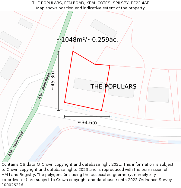 THE POPULARS, FEN ROAD, KEAL COTES, SPILSBY, PE23 4AF: Plot and title map