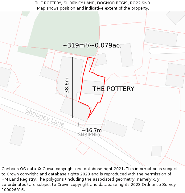 THE POTTERY, SHRIPNEY LANE, BOGNOR REGIS, PO22 9NR: Plot and title map