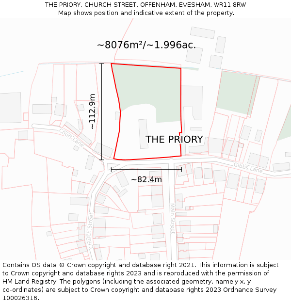 THE PRIORY, CHURCH STREET, OFFENHAM, EVESHAM, WR11 8RW: Plot and title map