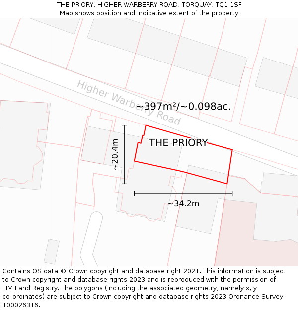 THE PRIORY, HIGHER WARBERRY ROAD, TORQUAY, TQ1 1SF: Plot and title map