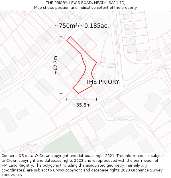 THE PRIORY, LEWIS ROAD, NEATH, SA11 1DJ: Plot and title map