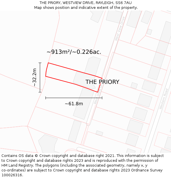 THE PRIORY, WESTVIEW DRIVE, RAYLEIGH, SS6 7AU: Plot and title map