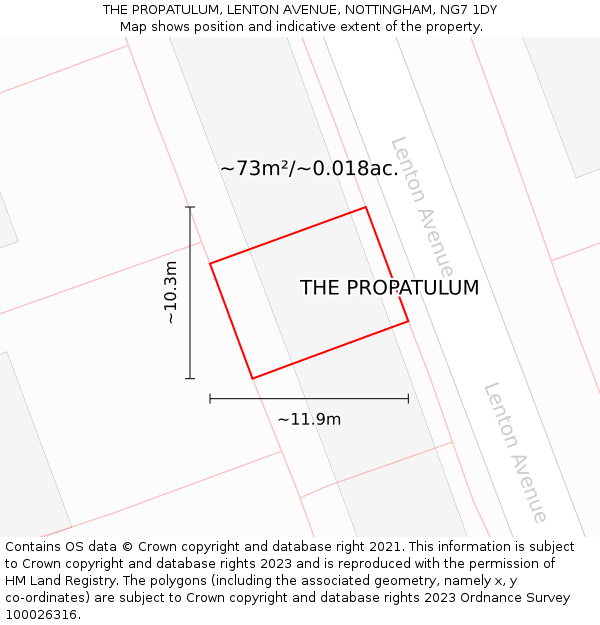 THE PROPATULUM, LENTON AVENUE, NOTTINGHAM, NG7 1DY: Plot and title map