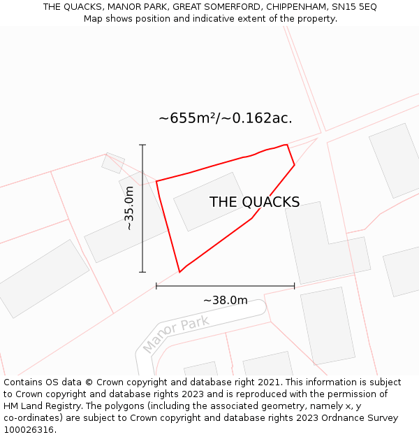 THE QUACKS, MANOR PARK, GREAT SOMERFORD, CHIPPENHAM, SN15 5EQ: Plot and title map