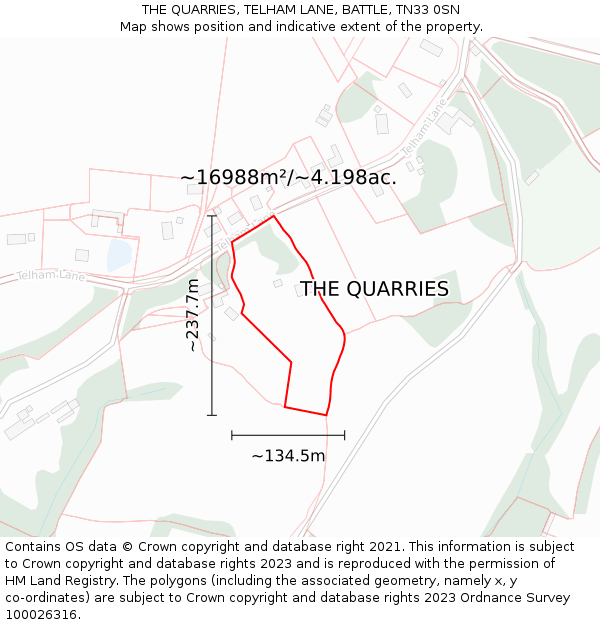 THE QUARRIES, TELHAM LANE, BATTLE, TN33 0SN: Plot and title map