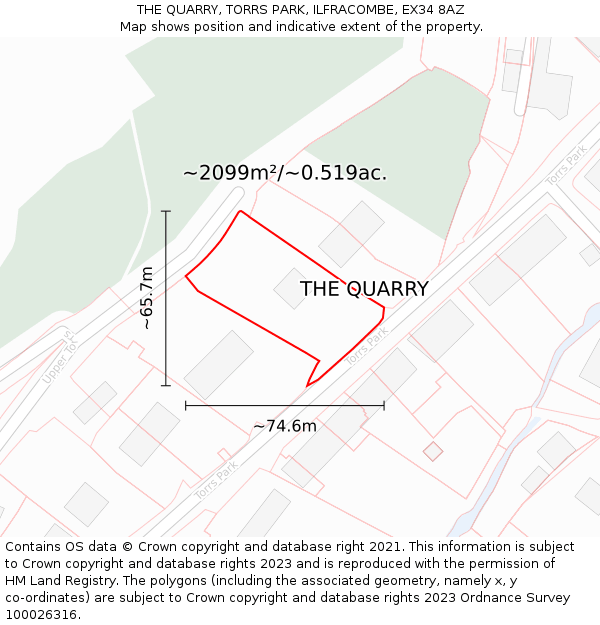 THE QUARRY, TORRS PARK, ILFRACOMBE, EX34 8AZ: Plot and title map