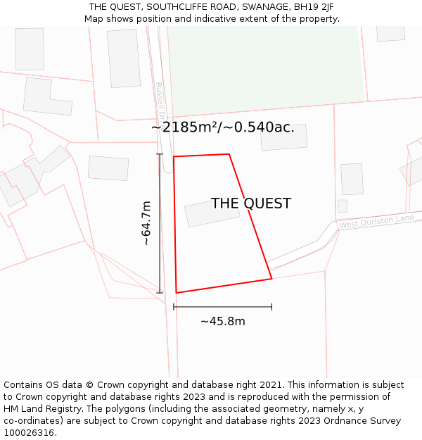 THE QUEST, SOUTHCLIFFE ROAD, SWANAGE, BH19 2JF: Plot and title map
